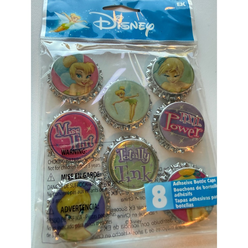 Disney Tinker Bell Adhesive Bottle Caps EK Success Sticko 8pc Set DBCT001 NEW